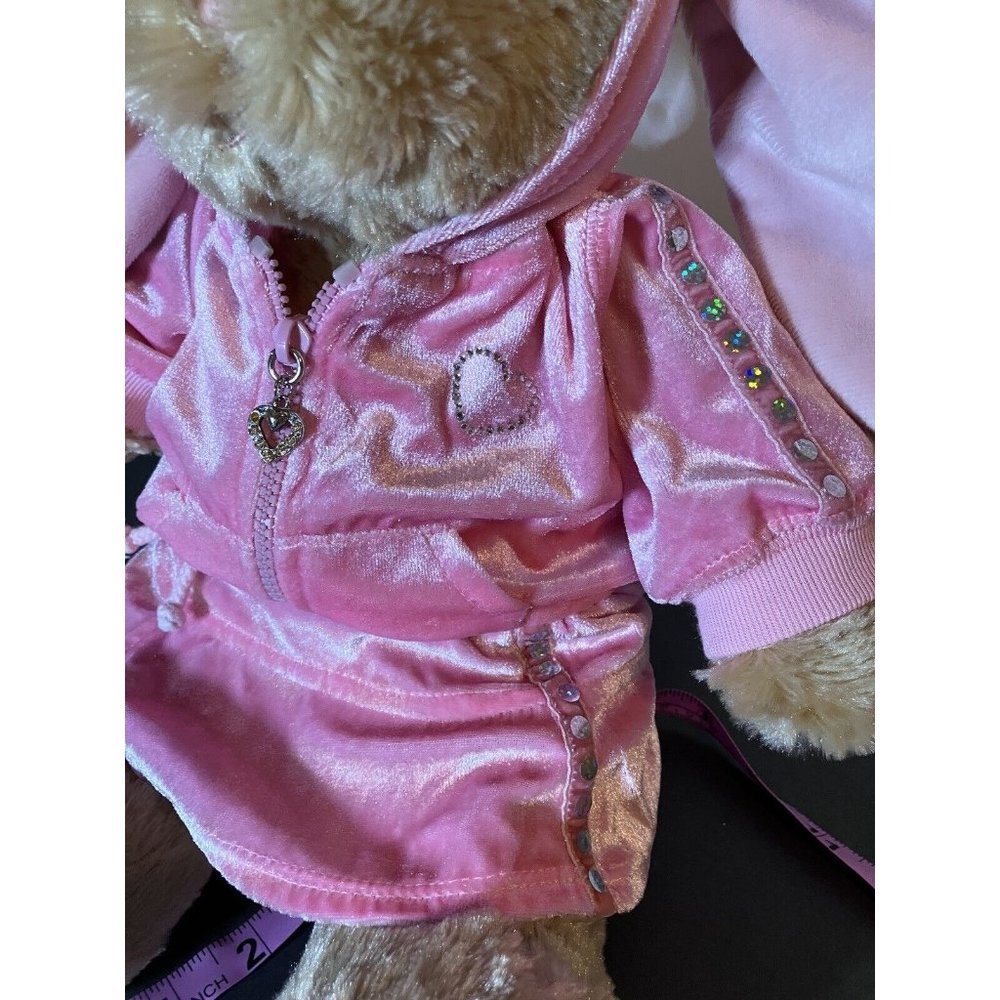 Build-A-Bear Tan Bunny Floppy Ears w/Pink Velvet  Rhinestone Hoodie Skirt Outfit - Picture 5 of 16